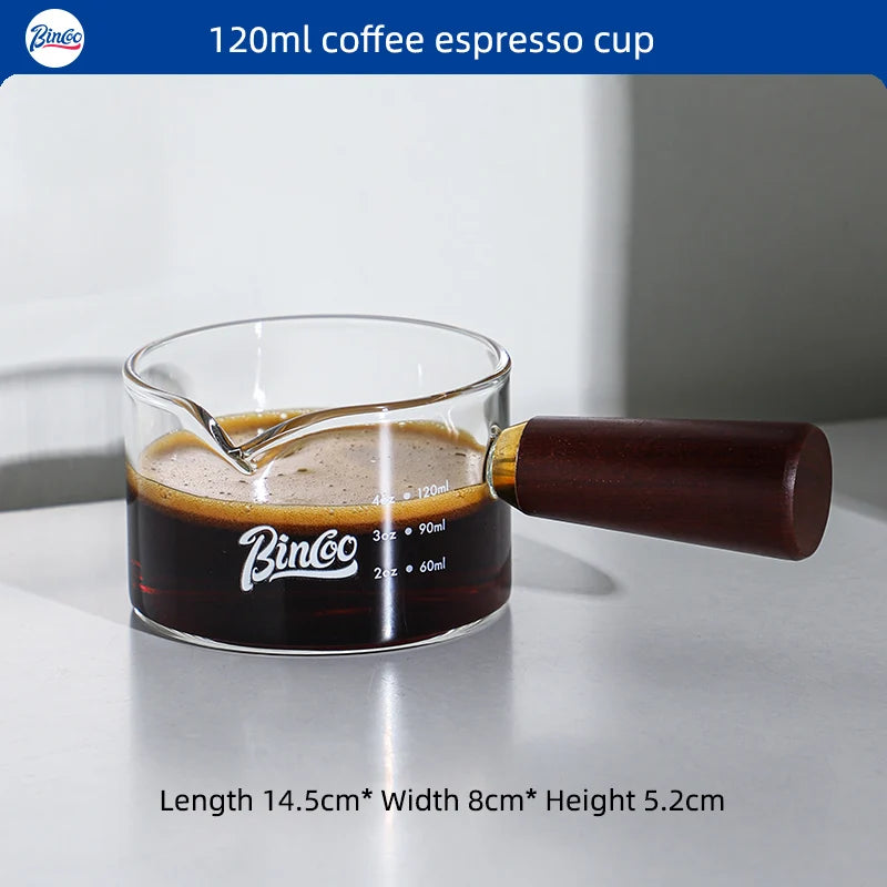 Glass Espresso Measuring Cup with Wood Handle – Just Coffee Barista Edition
