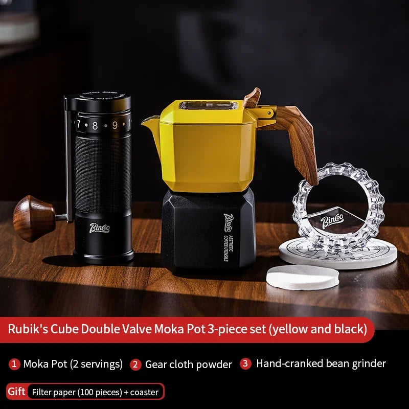 Square Moka Pot Set – Just Coffee Dual Valve Espresso Maker with Grinder & Accessories