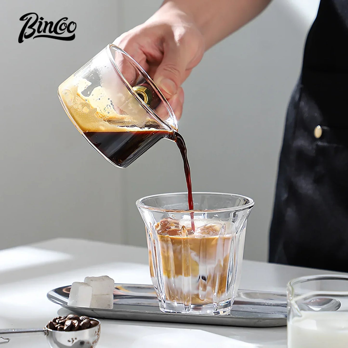 Glass Espresso Extraction Cup with Scale – Just Coffee Wooden Handle Edition