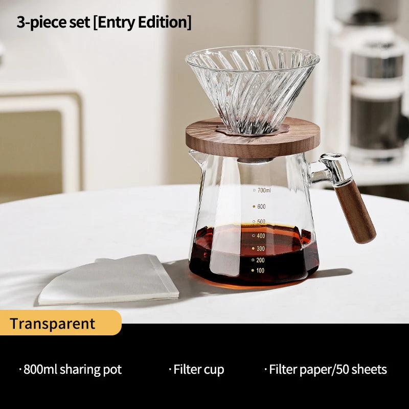 Pour Over Coffee Maker Set 800ml – Just Coffee Glass Carafe & Filter