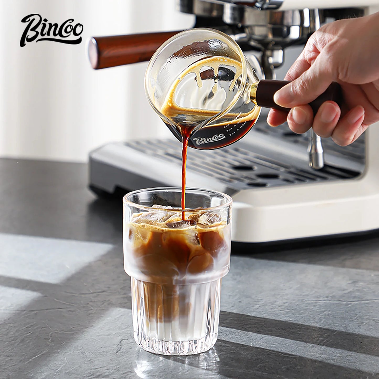 Glass Espresso Measuring Cup with Wood Handle – Just Coffee Barista Edition