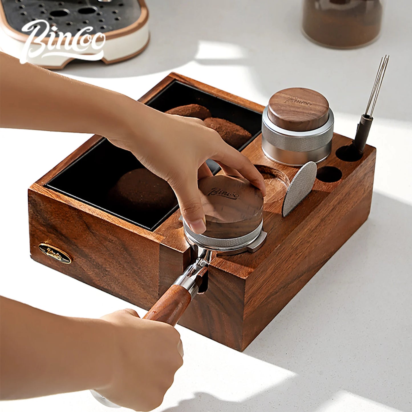 Espresso Knock Box & Tamping Station 51/58mm – Just Coffee Walnut Edition