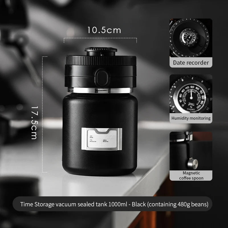 Coffee Bean Vacuum Canister 1000ml – Just Coffee Stainless Steel Airtight Jar