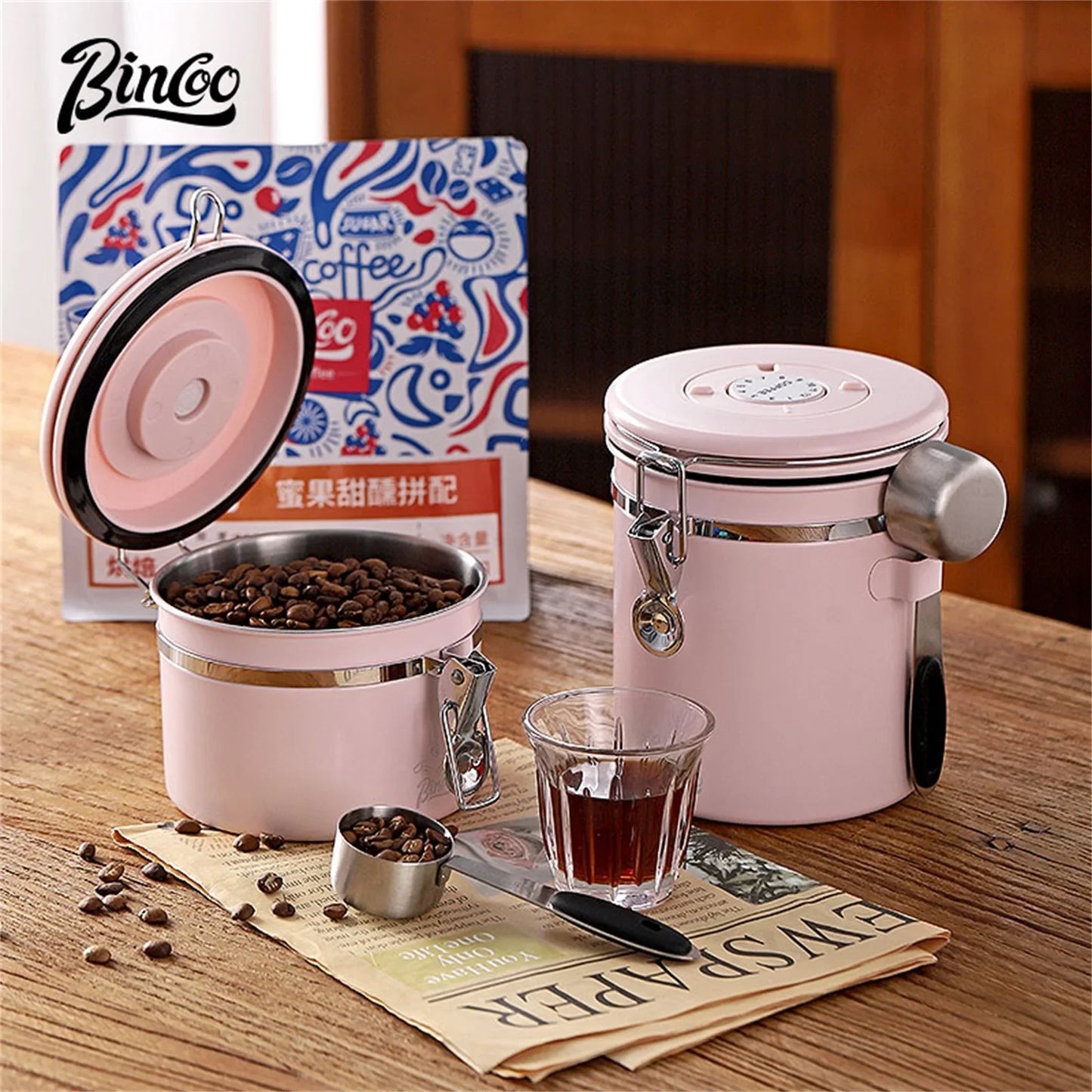 Stainless Steel Coffee Bean Canister – Just Coffee Airtight Storage with Valve