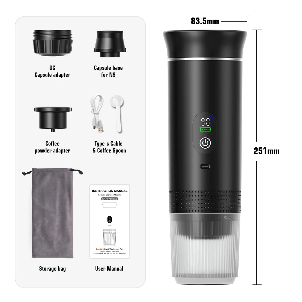 Wireless Electric Portable Espresso Coffee Machine for Car & Home Camping Coffee Maker 3-in-1