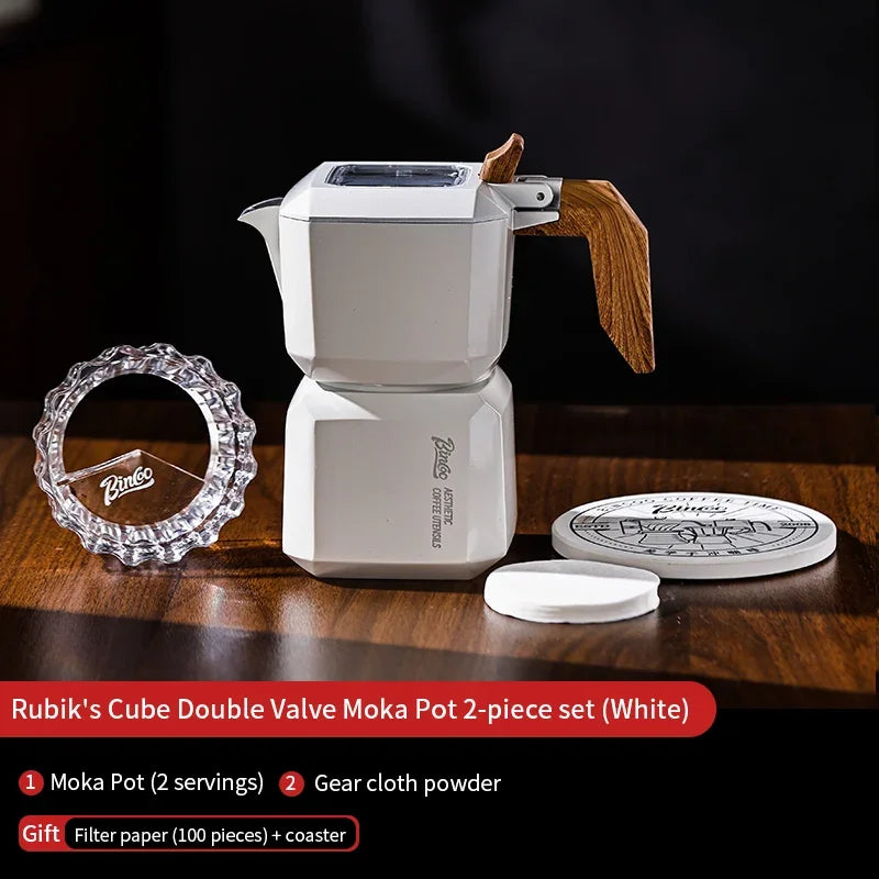 Square Moka Pot Set – Just Coffee Dual Valve Espresso Maker with Grinder & Accessories