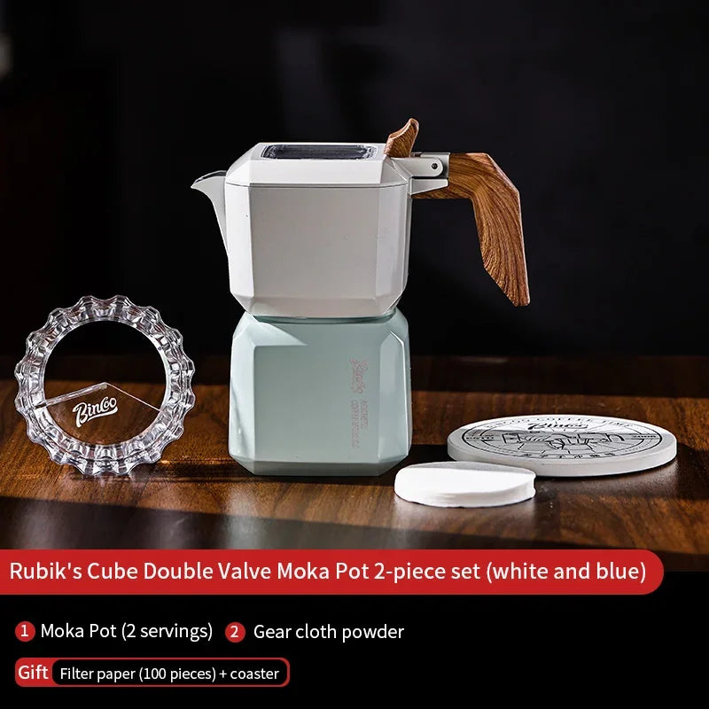 Square Moka Pot Set – Just Coffee Dual Valve Espresso Maker with Grinder & Accessories