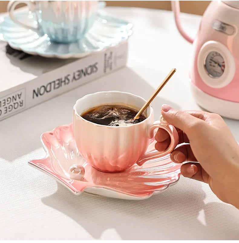 Gradient Ceramic Coffee Mug with Saucer – Just Coffee Art Edition