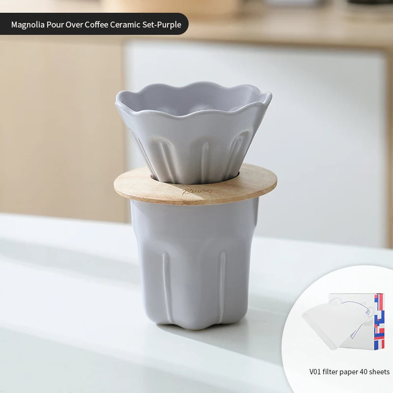 Ceramic Coffee Filter Cup V01 – Just Coffee Reusable Dripper with Wood Stand
