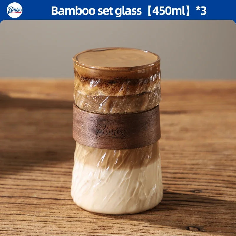 450ml Japanese Glass Coffee Mug with Bamboo Sleeve – Just Coffee Heat-Resistant Edition