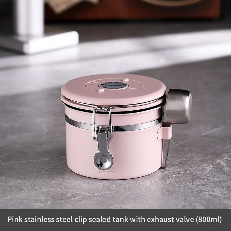 Stainless Steel Coffee Bean Canister – Just Coffee Airtight Storage with Valve
