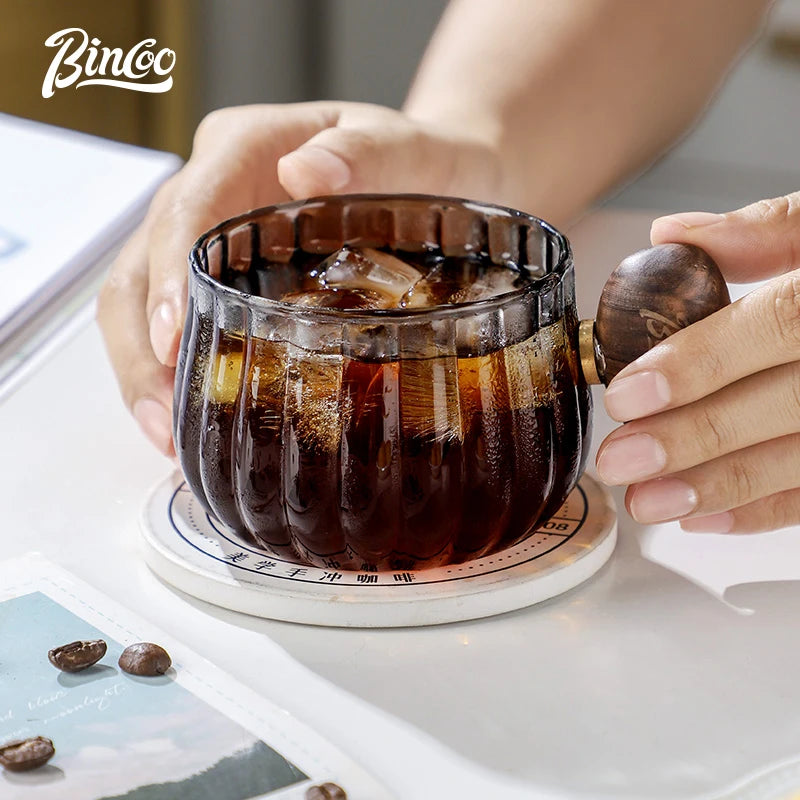 250ml Glass Coffee Cup with Walnut Handle – Just Coffee Retro Edition