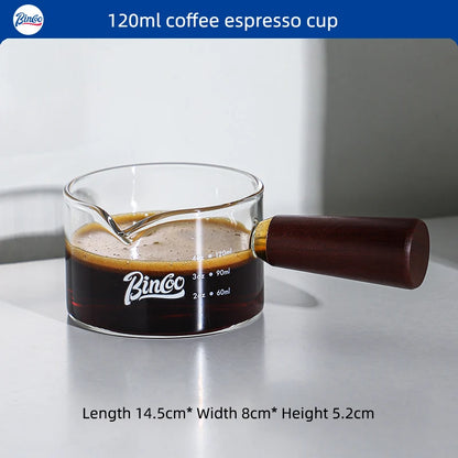 Glass Espresso Measuring Cup with Wood Handle – Just Coffee Barista Edition