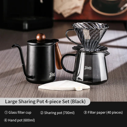 Hand Brew Coffee Pot Set – Just Coffee Glass Sharing Pot & Drip Filter