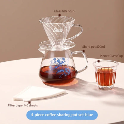 Glass Coffee Sharing Pot Set – Just Coffee Pour Over Dripper & Filter Cup
