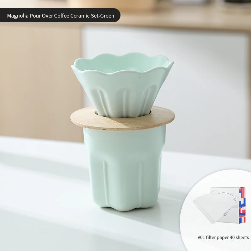 Ceramic Coffee Filter Cup V01 – Just Coffee Reusable Dripper with Wood Stand