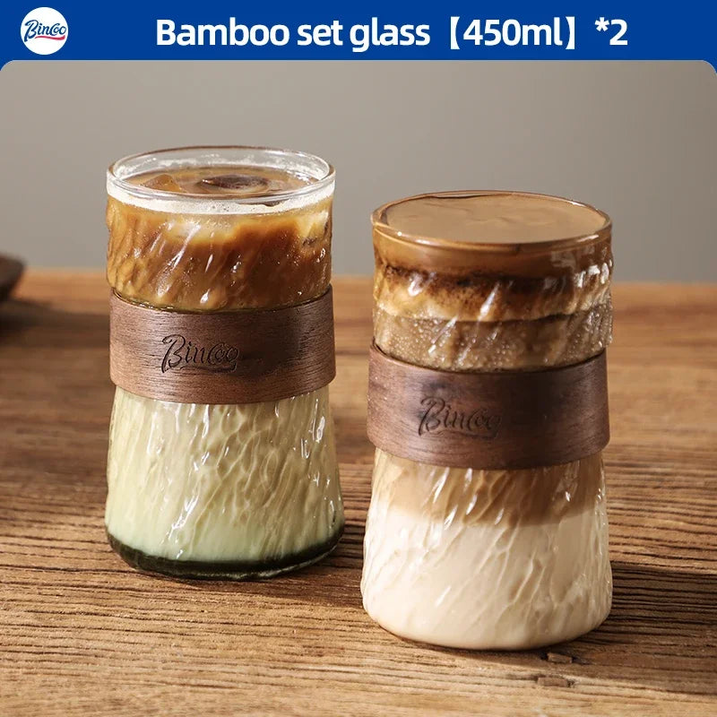 450ml Japanese Glass Coffee Mug with Bamboo Sleeve – Just Coffee Heat-Resistant Edition