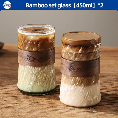 450ml Japanese Glass Coffee Mug with Bamboo Sleeve – Just Coffee Heat-Resistant Edition