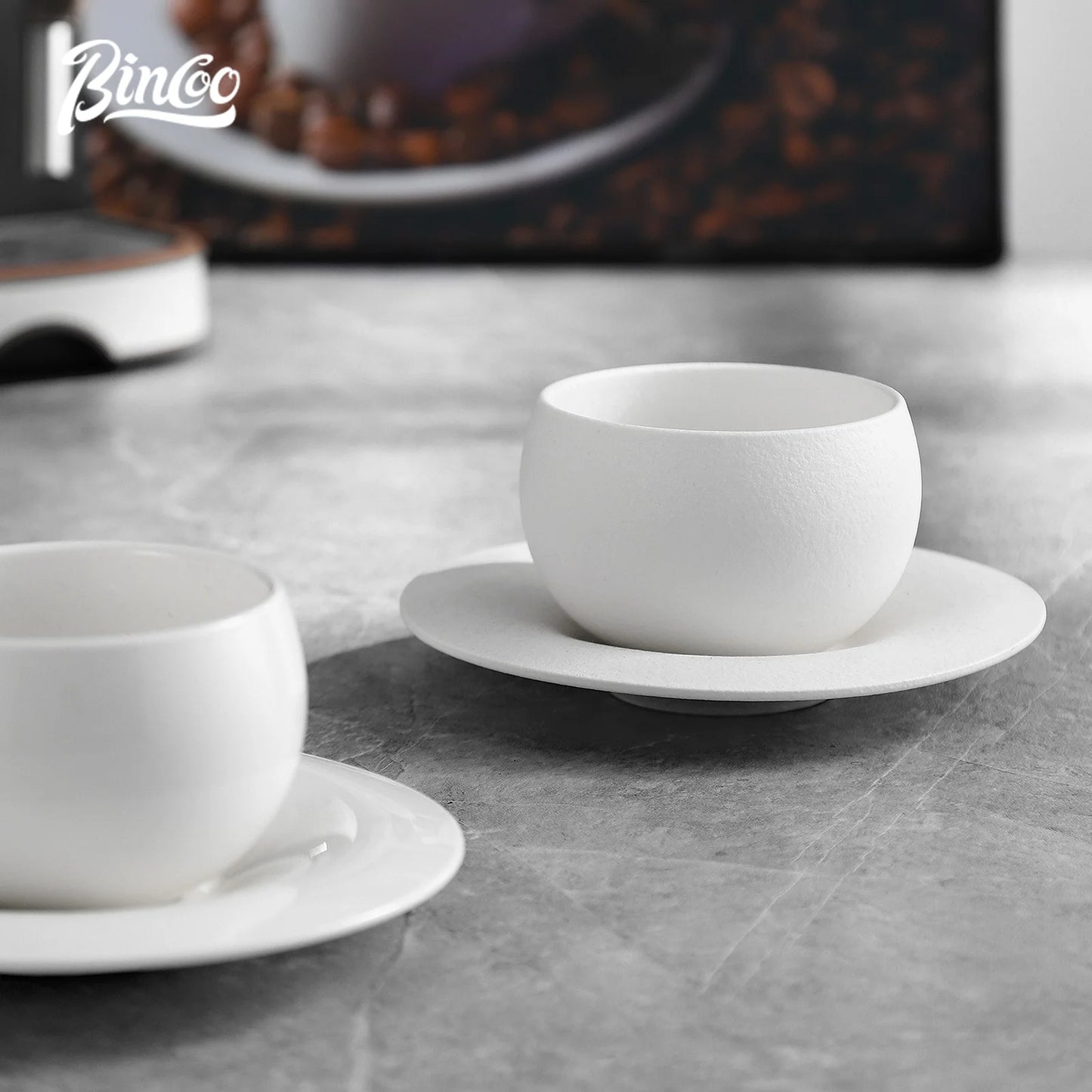 280ml Japanese Ceramic Coffee Mug with Saucer – Just Coffee Stone Pattern Edition