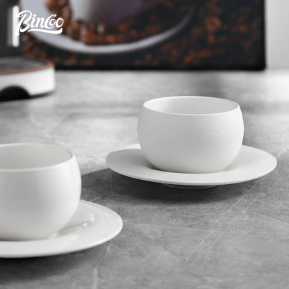280ml Japanese Ceramic Coffee Mug with Saucer – Just Coffee Stone Pattern Edition