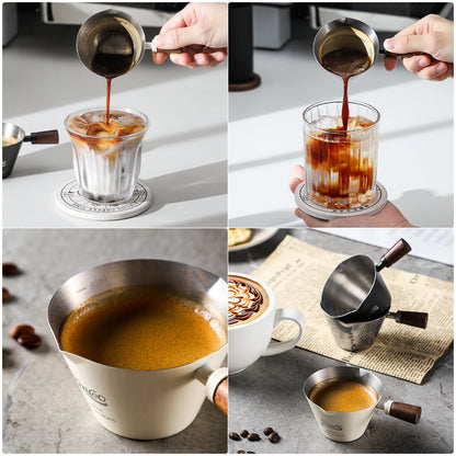 90ml Dual Spout Espresso Measuring Cup – Just Coffee Stainless Steel Edition