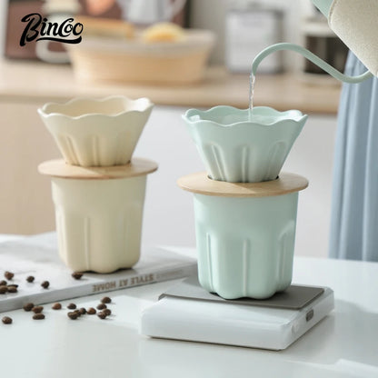 Ceramic Coffee Filter Cup V01 – Just Coffee Reusable Dripper with Wood Stand