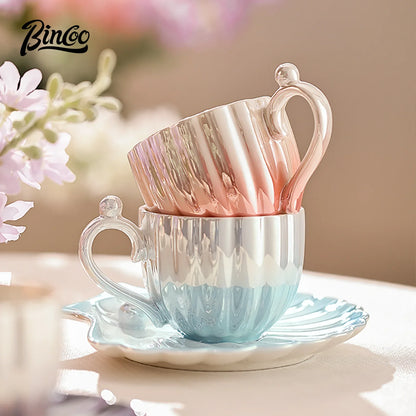 Gradient Ceramic Coffee Mug with Saucer – Just Coffee Art Edition
