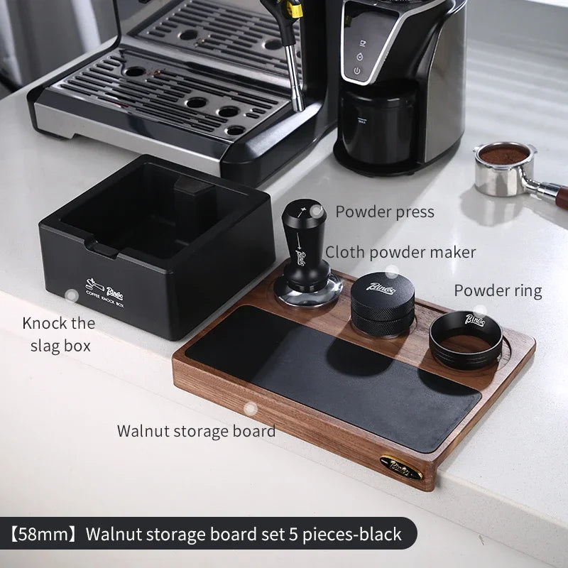 Italian Coffee Tamping Set 51–58mm – Just Coffee Walnut Barista Station
