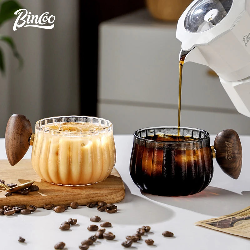 250ml Glass Coffee Cup with Walnut Handle – Just Coffee Retro Edition