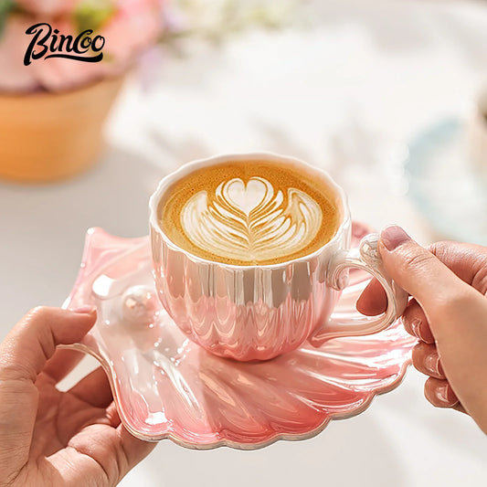 Gradient Ceramic Coffee Mug with Saucer – Just Coffee Art Edition