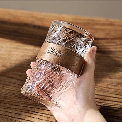 450ml Japanese Glass Coffee Mug with Bamboo Sleeve – Just Coffee Heat-Resistant Edition