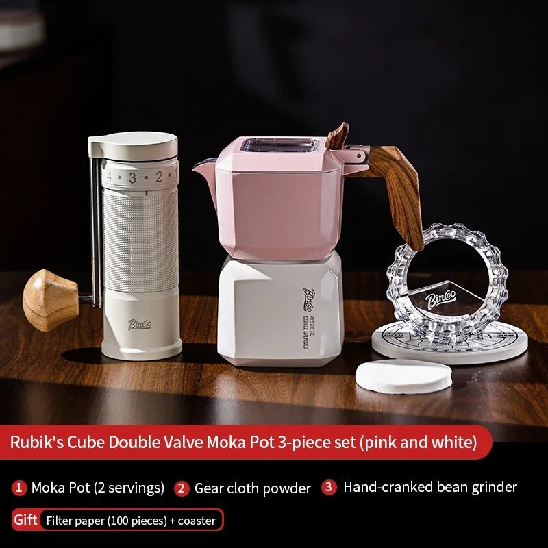 Square Moka Pot Set – Just Coffee Dual Valve Espresso Maker with Grinder & Accessories