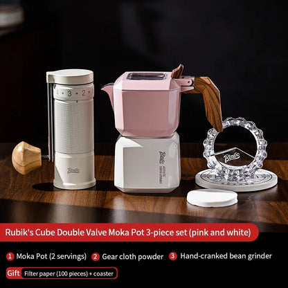 Square Moka Pot Set – Just Coffee Dual Valve Espresso Maker with Grinder & Accessories
