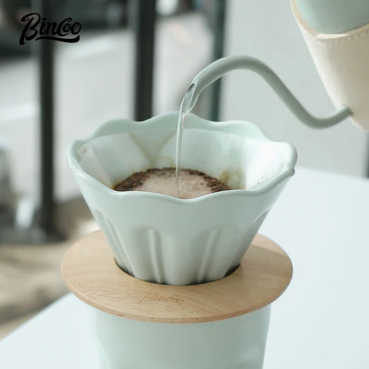 Ceramic Coffee Filter Cup V01 – Just Coffee Reusable Dripper with Wood Stand
