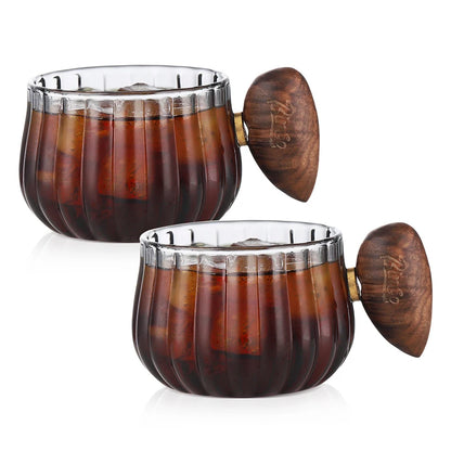 250ml Glass Coffee Cup with Walnut Handle – Just Coffee Retro Edition