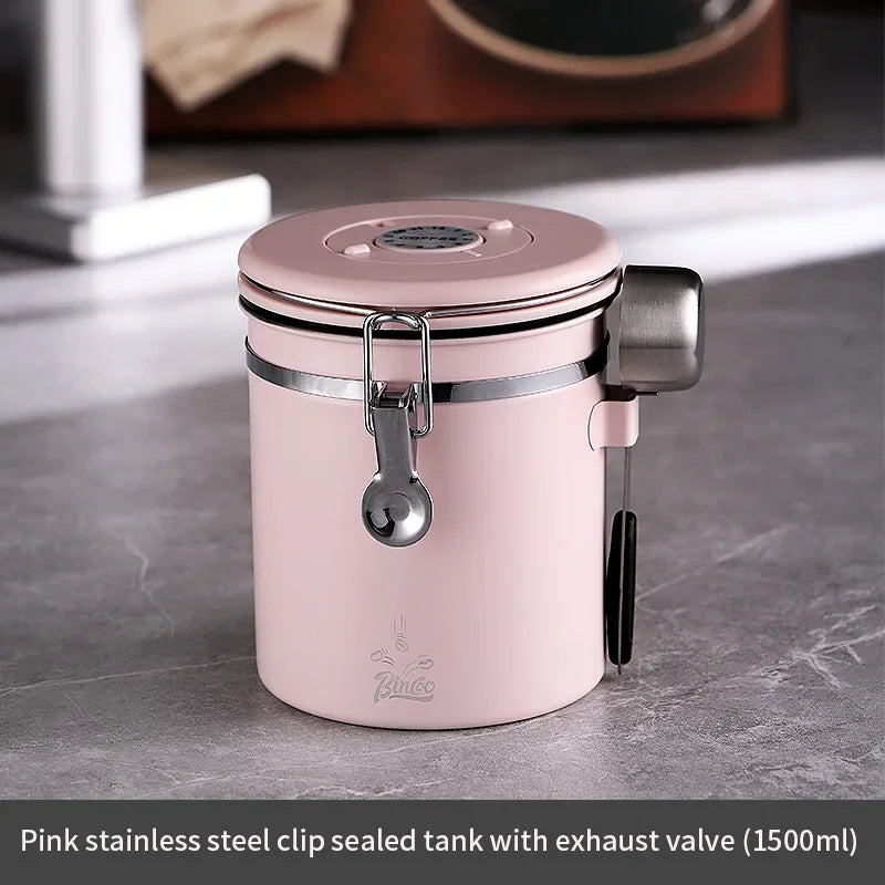 Stainless Steel Coffee Bean Canister – Just Coffee Airtight Storage with Valve