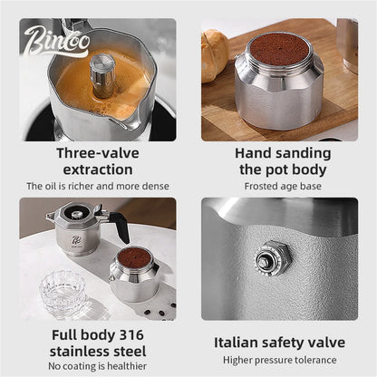 GT Pro Moka Pot – Just Coffee 316 Stainless Steel 3-Valve Espresso Maker
