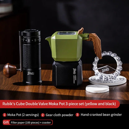 Square Moka Pot Set – Just Coffee Dual Valve Espresso Maker with Grinder & Accessories
