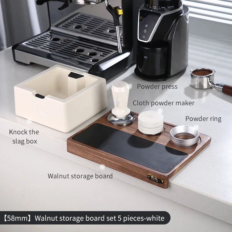 Italian Coffee Tamping Set 51–58mm – Just Coffee Walnut Barista Station