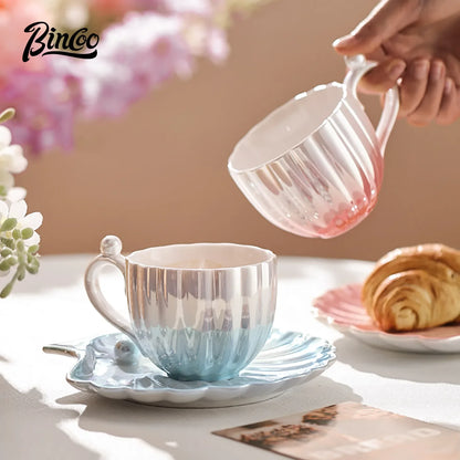 Gradient Ceramic Coffee Mug with Saucer – Just Coffee Art Edition