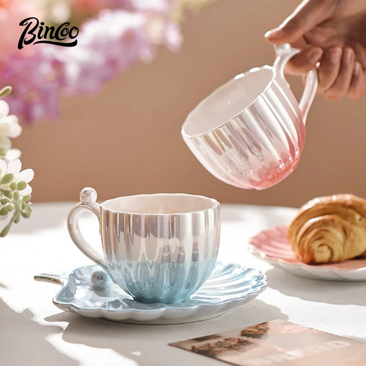Gradient Ceramic Coffee Mug with Saucer – Just Coffee Art Edition