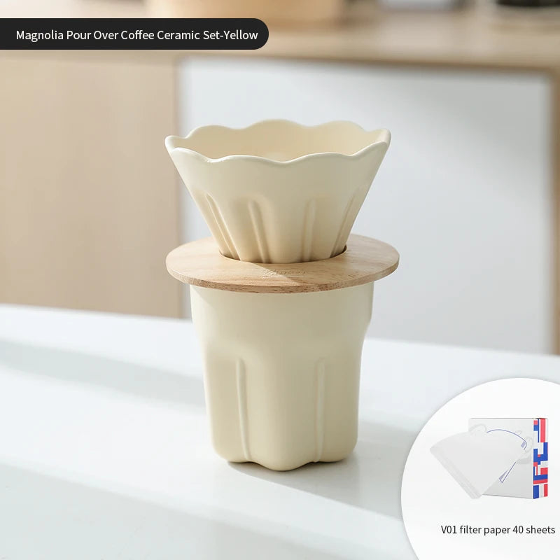 Ceramic Coffee Filter Cup V01 – Just Coffee Reusable Dripper with Wood Stand