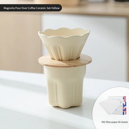Ceramic Coffee Filter Cup V01 – Just Coffee Reusable Dripper with Wood Stand