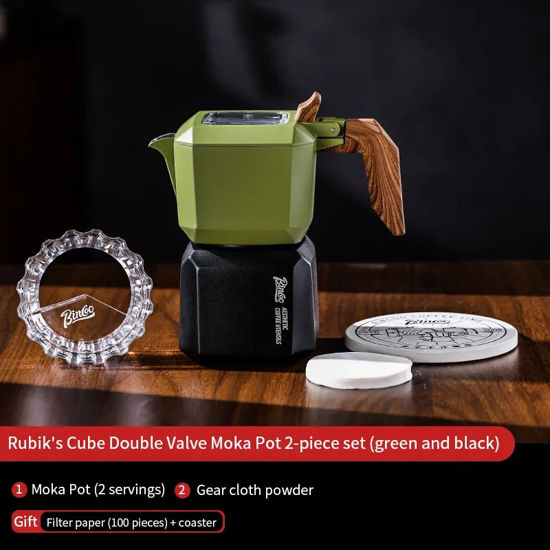 Square Moka Pot Set – Just Coffee Dual Valve Espresso Maker with Grinder & Accessories