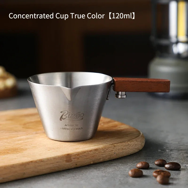 Stainless Steel Espresso Dosing Cup – Just Coffee Wooden Handle Edition