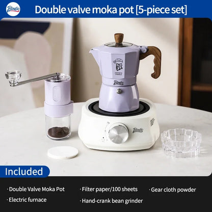 Dual Valve Moka Pot Set – Just Coffee 5-Piece Italian Espresso Kit 220V