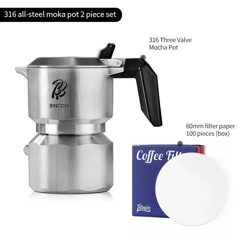 Three Valve Moka Pot – Just Coffee 316 Stainless Steel Espresso Maker