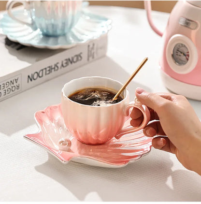 Gradient Ceramic Coffee Mug with Saucer – Just Coffee Art Edition