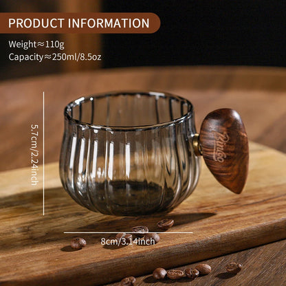 250ml Glass Coffee Cup with Walnut Handle – Just Coffee Retro Edition