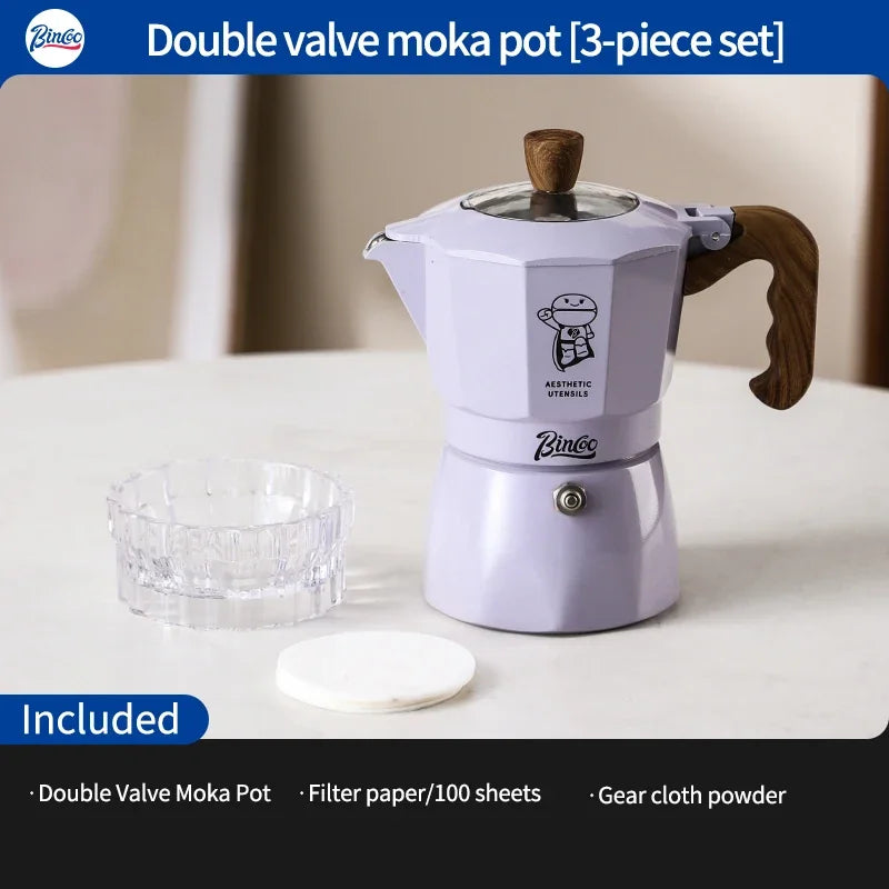 Dual Valve Moka Pot Set – Just Coffee 5-Piece Italian Espresso Kit 220V